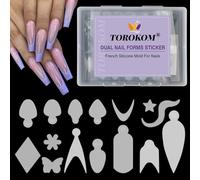TOROKOM 144 PCS ongles formes autocollant, silicone français pointe ongles autocollants français manicure pâtisseries pour double ongles formes, coussinets réutilisables en silicone pour poly gel ongl