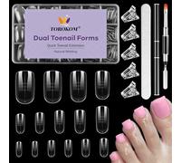 TOROKOM 150 Formes à Ongles en Poly Gel pour Pieds - 15 Tailles Formes Doubles Ovales/Carrées pour Prothèses Ongulaires en Polygel - Kit Réutilisable avec Pinceau et Lime