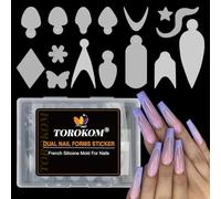 TOROKOM Autocollants pour formes d'ongles, 144 PCS Silicone French Tip Nail Stickers French Manicure Pasters for Dual Nail Forms Reusable Silicone Pads for Poly Gel Nail Mold