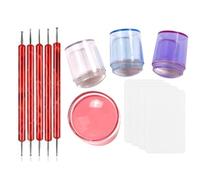 TOROKOM Kit di Timbratore per Unghie, Chiaro Blu Rosa Viola 4PCS Timbro in Silicone per Nail Art con 5 PCS Penna per Pittura a Punti Tappo Trasparente in Gelatina Morbida per Strumenti per Manicure