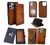 TORONATA Vegas Étui portefeuille pour téléphone compatible avec iPhone 15 Pro Max 6,7" - Étui portefeuille élégant en cuir pleine fleur avec porte-cartes et blocage RFID avec béquille, emplacements