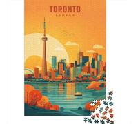 Toronto Skyline at Sunset Puzzle 1000 Pièces pour Adultes, 52x38cm/1000pcs, Projet Tranquille pour Le W nd; Pièces Blanches Faciles À Trier