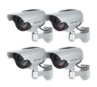 TOROTON Caméras factices avec Panneau Solaire, Fausse de Sécurité Caméra CCTV avec LED Lumière pour Usage Intérieur Extérieur (4 Pack, Argent)