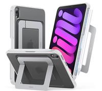 TORRAS Coque pour iPad Mini 7, iPad Mini 6, support ultra stable, plusieurs angles de vue réglables, coque de protection fine, étui translucide pour iPad Mini 7ème avec porte-crayon, blanc