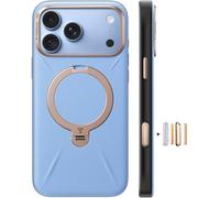 TORRAS Ostand Q3 VegSkin Coque pour iPhone 18 Pro, Support 360°, Bleu Clair | PU organique, grain italien, support 360°, pour MagSafe 20 N, antichoc 3,66 m, anti-salissures