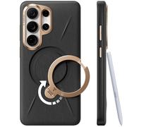 TORRAS Ostand Q3 VegSkin, Coque Samsung S26 Ultra en Silicone Cuir Durable (Support magnétique Invisible 360°), Toucher Cuir Premium, Structure élégante, Noir
