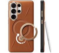 TORRAS Ostand Q3 VegSkin, Coque Samsung S26 Ultra en Silicone Cuir Durable (Support magnétique Invisible 360°), Toucher Cuir Premium, Structure élégante, Marron