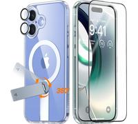Torras Pstand Spin 3-en-1 Bundle pour iPhone 16 Clear Étui pour téléphone portable