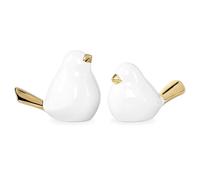 Torre & Tagus Lot de 2 Oiseaux décoratifs en céramique pour étagère, Figurines d'animaux Mignons, Ferme, décoration d'intérieur Moderne pour Salon, Chambre, Bureau, Coiffeuse, cheminée (Blanc doré)