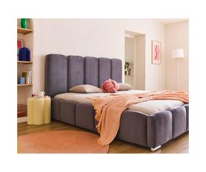 Torreon - lit coffre - 160x200 - sommier inclus - en velours - Gris foncé