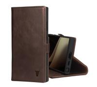 TORRO Coque Compatible avec Samsung Galaxy S24 Ultra 5G - Étui Portefeuille en Cuir Véritable avec Béquille et Porte-Cartes (Marron Foncé)