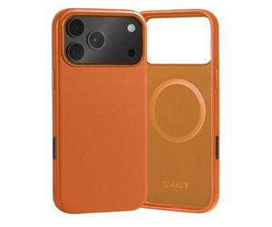 TORRO Coque en Cuir Compatible avec iPhone 17 Pro Max 6.9" 2025 - Cuir Véritable Compatible MagSafe, Etui Mince Pare-Chocs (Orange)