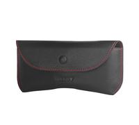 TORRO Étui à lunettes - Étui à lunettes/lunettes de soleil en cuir véritable avec doublure en microfibre et support de pont de nez (Noir avec détail rouge)
