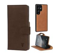 TORRO Étui en Cuir Nubuck Compatible avec Samsung Galaxy S25 Ultra 5G 2025 - Coque Pare-Chocs avec Portefeuille Détachable Magnétique avec Béquille (Nubuck Marron Foncé)