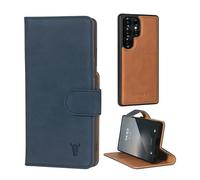 TORRO Étui en Cuir Nubuck Compatible avec Samsung Galaxy S25 Ultra 5G 2025 - Coque Pare-Chocs avec Portefeuille Détachable Magnétique avec Béquille (Nubuck Bleu)