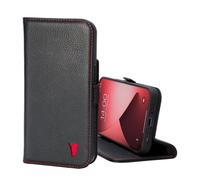 TORRO Étui en cuir pour iPhone 13 Pro Max (avec support) - Noir avec détail rouge
