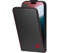 TORRO Étui en cuir pour iPhone 16 (chargement MagSafe) - Noir avec détails rouges