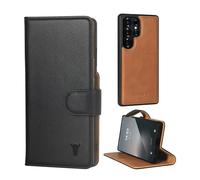 TORRO Étui en Cuir Véritable Compatible avec Samsung Galaxy S25 Ultra 5G 2025 - Coque Pare-Chocs avec Portefeuille Détachable Magnétique avec Béquille (Noir)