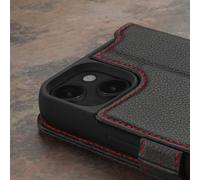 TORRO Étui portefeuille en cuir pour iPhone 15 (avec fonction de support) - Noir avec détails rouges