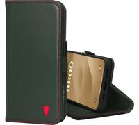 TORRO Étui portefeuille en cuir pour iPhone 15 (avec fonction de support) - Vert avec détail rouge