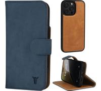 TORRO Étui portefeuille en cuir pour iPhone 16 Pro Max (avec étui amovible et compatible MagSafe) - Nubuck / Bleu