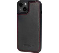 TORRO Étui protecteur en cuir pour iPhone 15 Plus (avec chargement MagSafe) - Noir avec détail rouge