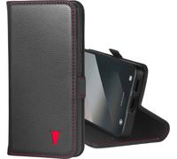 TORRO Galaxy S25 Housse en cuir (avec fonction de support) - Noir avec détail rouge