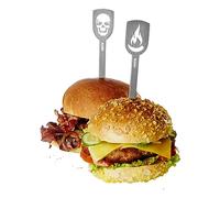 Torro Gefu 15430 1 Lot de 2 piques à hamburger en acier inoxydable Motif tête de mort/flamme 19 cm