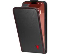 TORRO Housse en cuir pour iPhone 15 Pro - Noir avec détails rouges