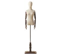Torse de corps de mannequin féminin avec base et bras en bois, forme de robe de mannequin pour femme réglable en hauteur avec tête en tissu, présentoir de vitrine de magasin (couleur : base carrée 2,
