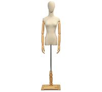 Torse de corps de mannequin féminin avec base et bras en bois, forme de robe de mannequin pour femme réglable en hauteur avec tête en tissu, présentoir de vitrine de magasin (couleur : base carrée 1,