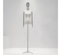 Torse de mannequin avec bras, support de tête réglable rotatif avec base en métal pour vitrine de magasin moderne et affichage de vêtements demi-corps