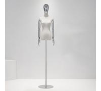 Torse de mannequin avec bras, support de tête réglable rotatif avec base en métal pour vitrine de magasin moderne et affichage de vêtements demi-corps