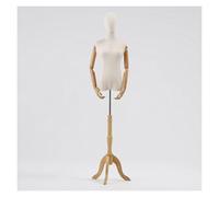 Torse de mannequin femme réglable en hauteur avec tête, bras en bois et trépied pour vitrine
