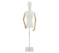 Torse réglable avec tête amovible, mains en bois, base en métal pour présentation de vêtements et bijoux