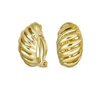 Torsion Géométrique Demi-Rondelle Crevette Classic Diagonal Stripe Twist Dome Boucles D'Oreilles Clip Pour Femmes Oreilles Non Percées Plaqué Or Jaune