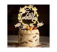 Tortendeko Konfirmation mit LED Chaîne de lumière, Cake Topper Meine Konfirmation Bois & 36 pièces de bois Poissons Streudeko Tischdeco & Taube Poissons Gâteau Déco, Konfirmation Déco Jeune fille cade