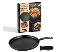 Tortillada - 26cm gril/poêle en fonte pré assaisonnée + support de poignée chaude + recettes E-Book 50 recettes de tortillas