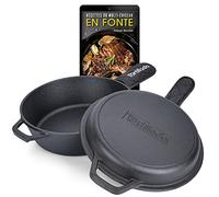 Tortillada - Combo 2 en 1 Dutch Oven Pot (3.5l) et poêle (26 cm) en Fonte + Support de Poignée + E-Book avec 50 Recettes