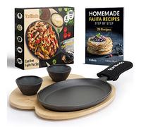 Tortillada - Ensemble de poêles à fajitas en fonte de 25 cm - avec plateau de service en bois + 2 bols à sauce en céramique (Set of 1)
