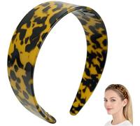 Tortoise Shell Headband with Teeth - 1.5in Wide Acetate Hair Band for Women, No Slip Thick Leopard Print Hair Hoop, Retro Hair Accessories for Styling (Light color)