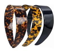 Tortoise Shell Headband with Teeth - 1.5in Wide Acetate Hair Band for Women, No Slip Thick Leopard Print Hair Hoop, Retro Hair Accessories for Styling (3pcs)