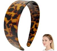 Tortoise Shell Headband with Teeth - 1.5in Wide Acetate Hair Band for Women, No Slip Thick Leopard Print Hair Hoop, Retro Hair Accessories for Styling (Dark color)