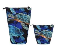 Tortue Bleue Dans L'Océan Rétractable Trousse De Maquillage Pop-Up Trouse Sur Pied Multifonctionnelle Pochette Cosmétique Pour Femmes Adultes Enseignants
