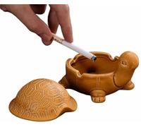 Tortue Cendrier Céramique avec Couvercle - Cendrier Table Céramique Résistant Vent Forme Tortue Cendrier Décoratif pour Maison Bureau Salon Terrasse L'intérieur Ou L'extérieur(Brown)