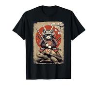 Tortue chevauchée en Forme de Chat samouraï, Guerrier Japonais en Fleurs de Cerisier T-Shirt