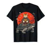 Tortue chevauchée en Forme de Chat samouraï, Guerrier Japonais en Fleurs de Cerisier T-Shirt