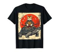 Tortue chevauchée en Forme de Chat samouraï, Guerrier Japonais en Fleurs de Cerisier T-Shirt