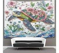 Tortue colorée Murale À Suspendre, Motif floral Ocean Waves And Récif corallien Tapisserie Esthétique,pour Chambre Dortoir Fête Décoration De La Maison Pour Le Salon 180cmx230cm
