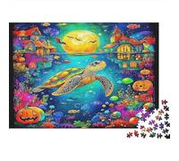 Tortue dans l’Océan Magique, Puzzle 1000 pièces exigeant, Vie Marine, Anti-Stress, Relaxation, Exercice cérébral pour Adultes, 70x50cm